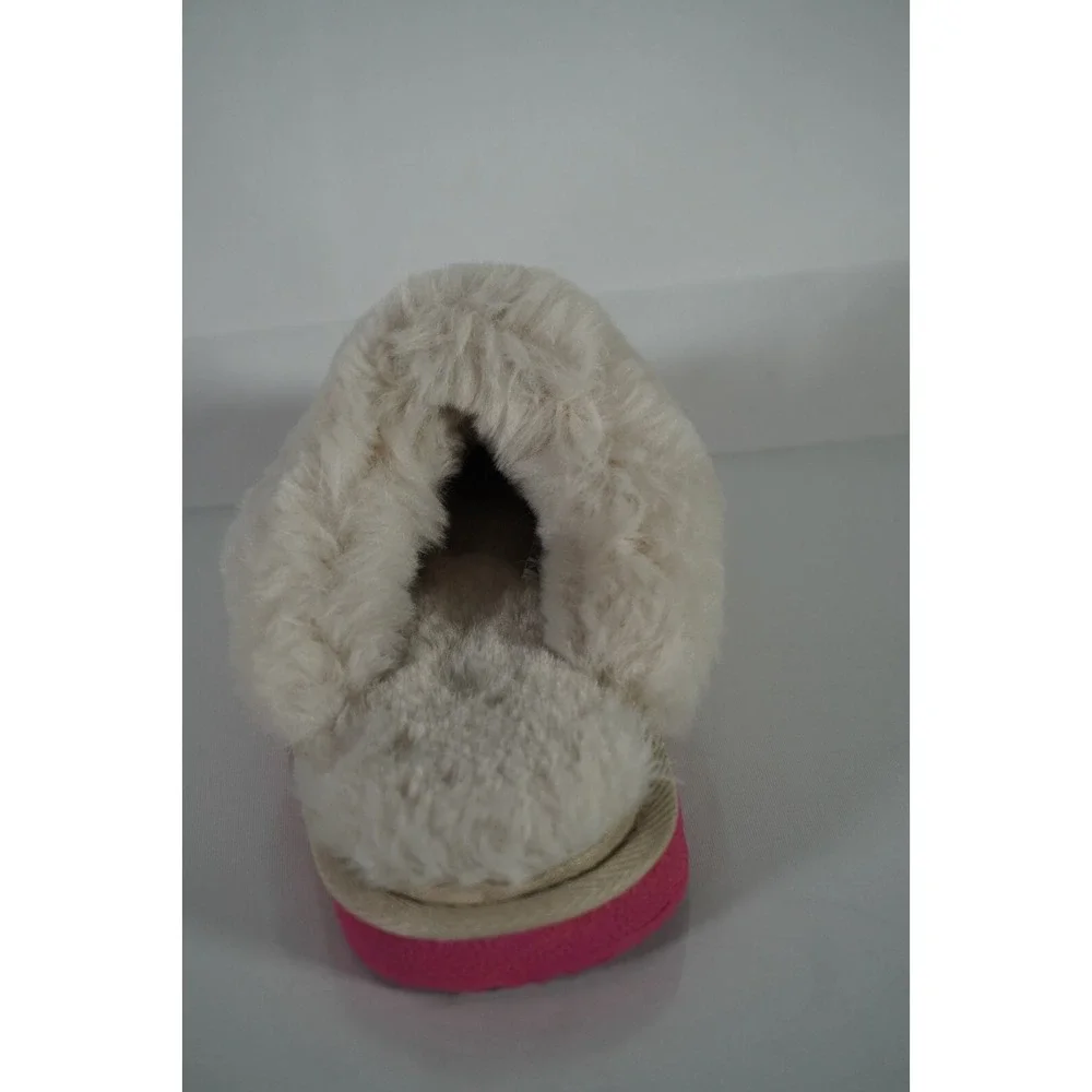 Girls LAMO Cozy Slippers Light Grey with Pink Soles Size Small 12C Warm Faux Fur